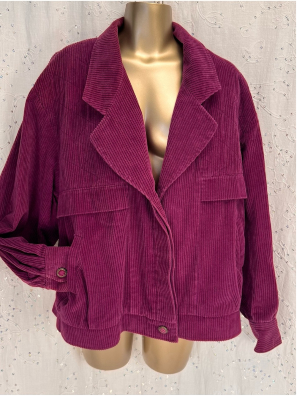 Vintage 80s Mister Leonard Plum Corduroy Oversized Jacket Size 14